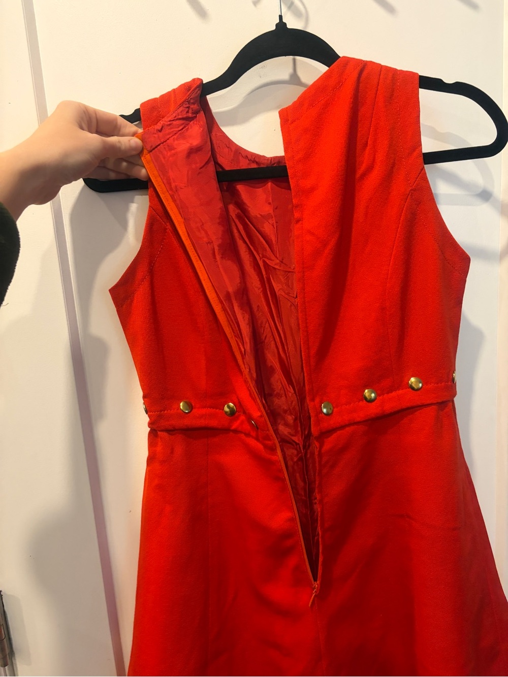 Vintage 70s Mod Red wool blend mini Dress with Gold Button - Picture 4 of 14
